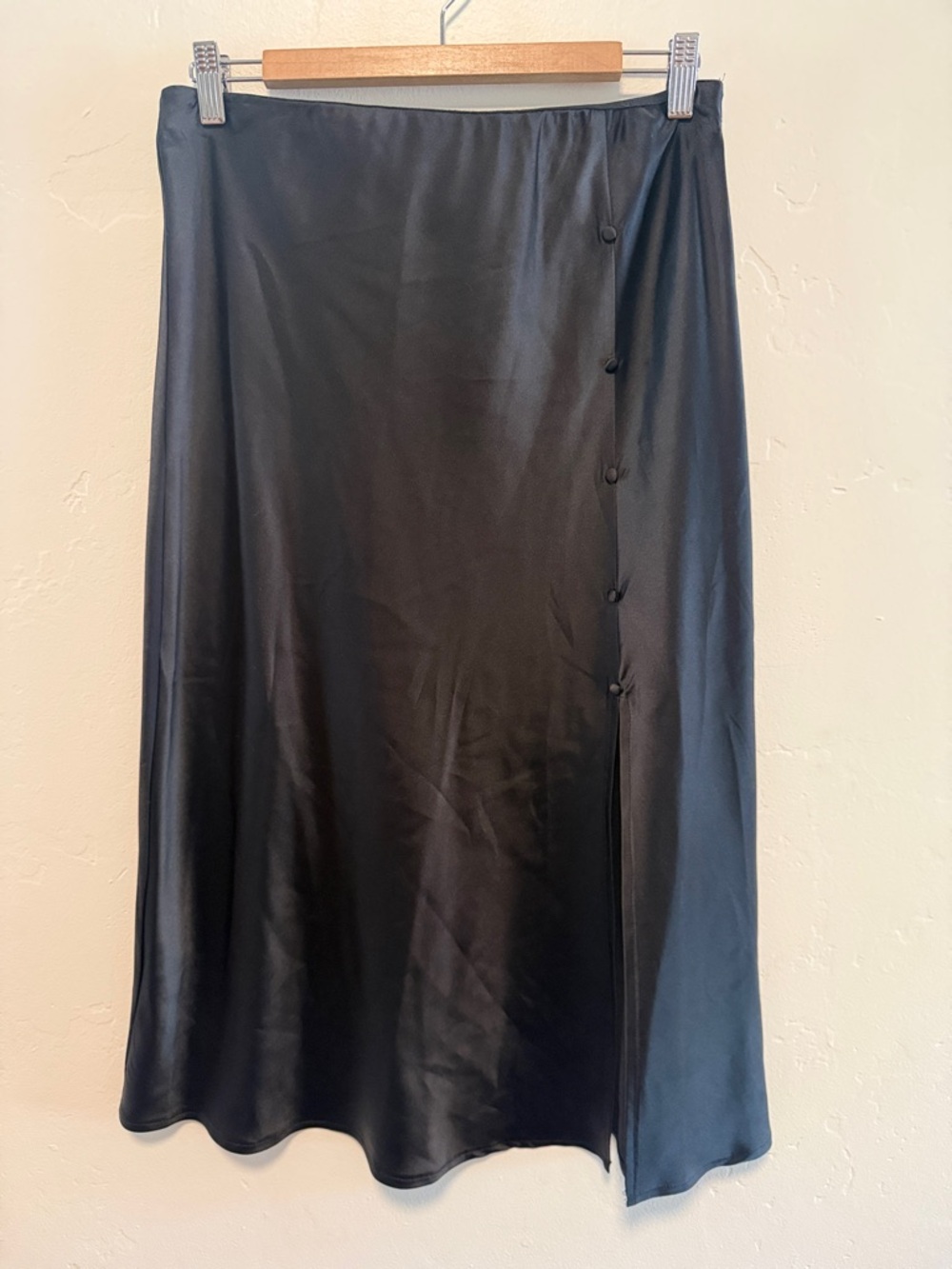 Nasty Gal Black Satin Button-Front Maxi Skirt